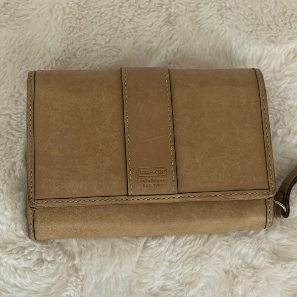 Coach Hamilton Tan Leather Wallet Bi-Fold Snap Closure Logo - Picture 3 of 15